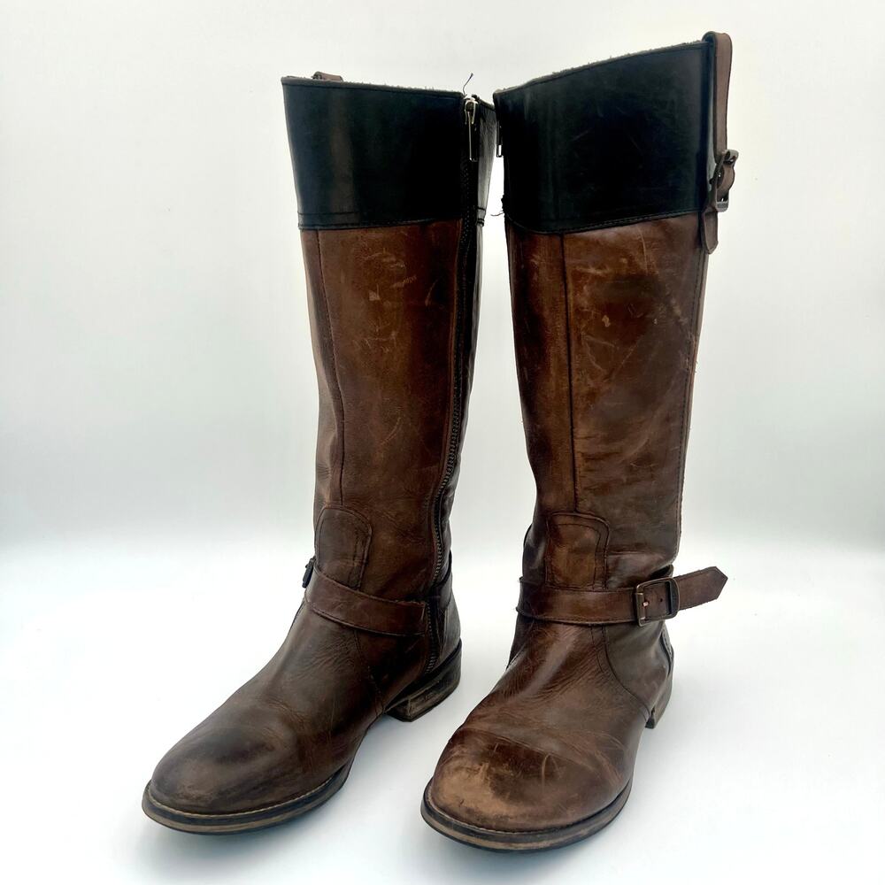 Wolverine 1883 Shannon Riding Boots Womens 7.5 Brown Black Leather Buckle Tall